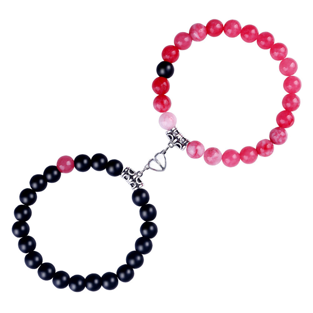Magnetic Couple Bracelet - Stone Beads Heart Design