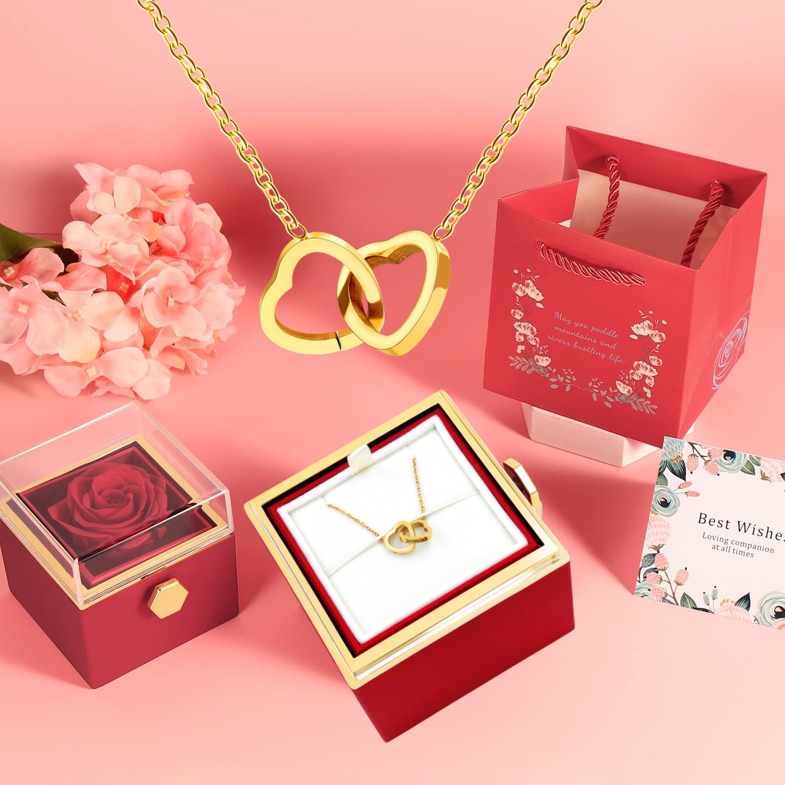 Double Heart Engraved Necklace - Gift Box