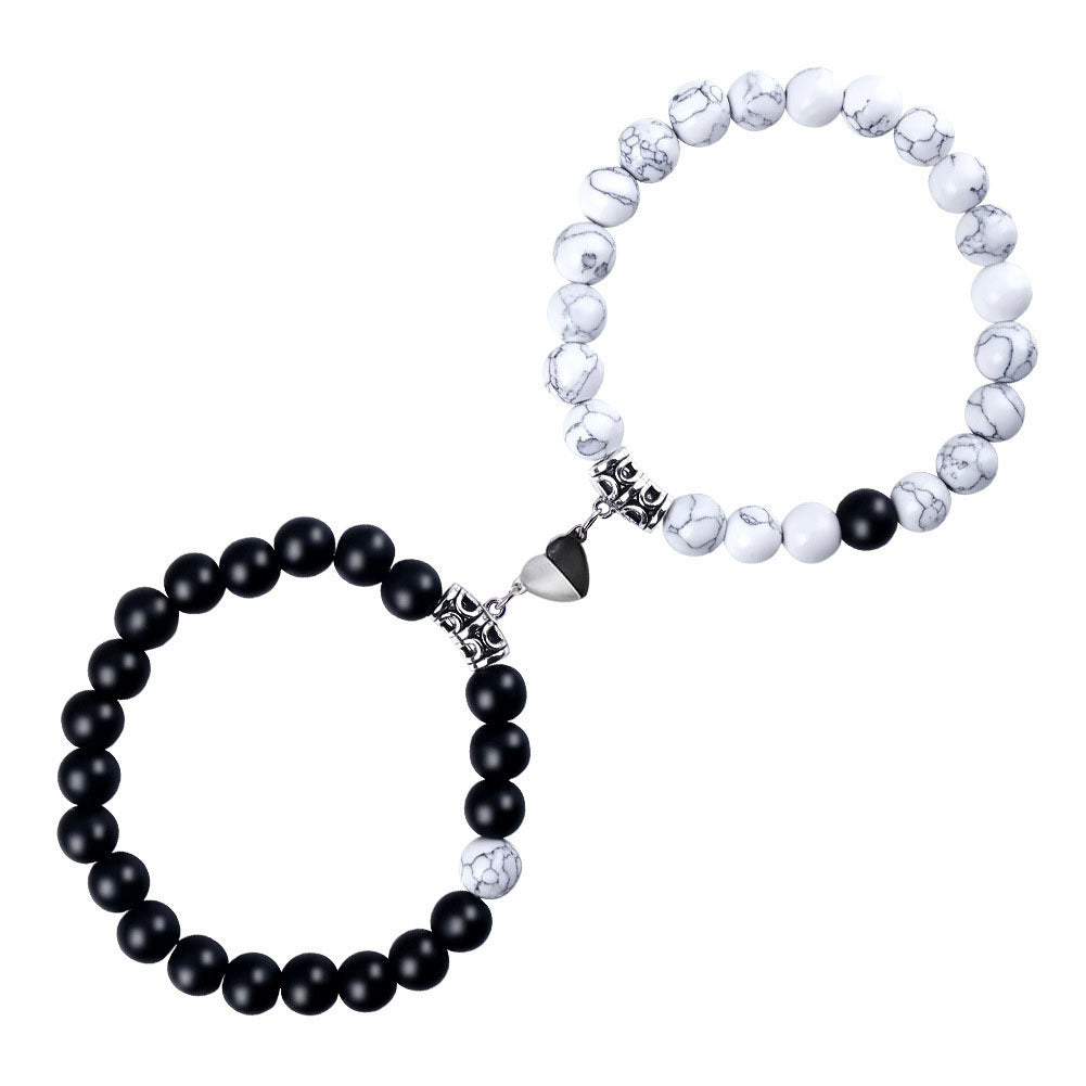 Magnetic Couple Bracelet - Stone Beads Heart Design