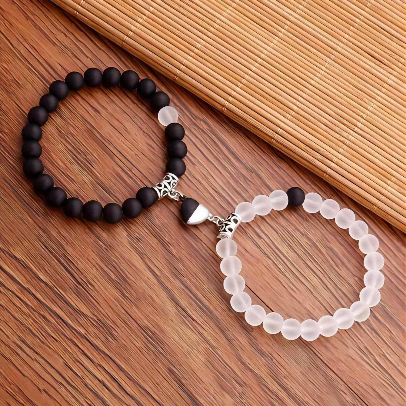 Magnetic Couple Bracelet - Stone Beads Heart Design